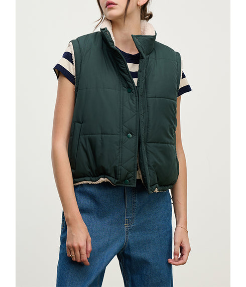 Cathy Reversible Sherpa Vest - Alpine/Cream